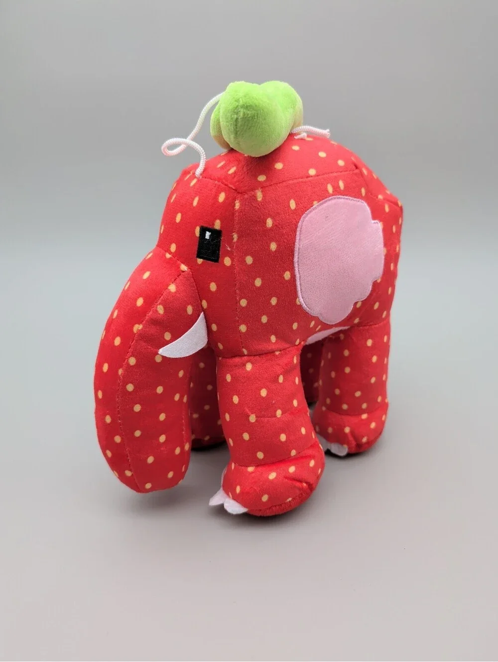 Red Strawberry Elephant Plush Toy with Green Leaf Top